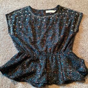 Anthropologie Isani Sheer Embroidered Peplum